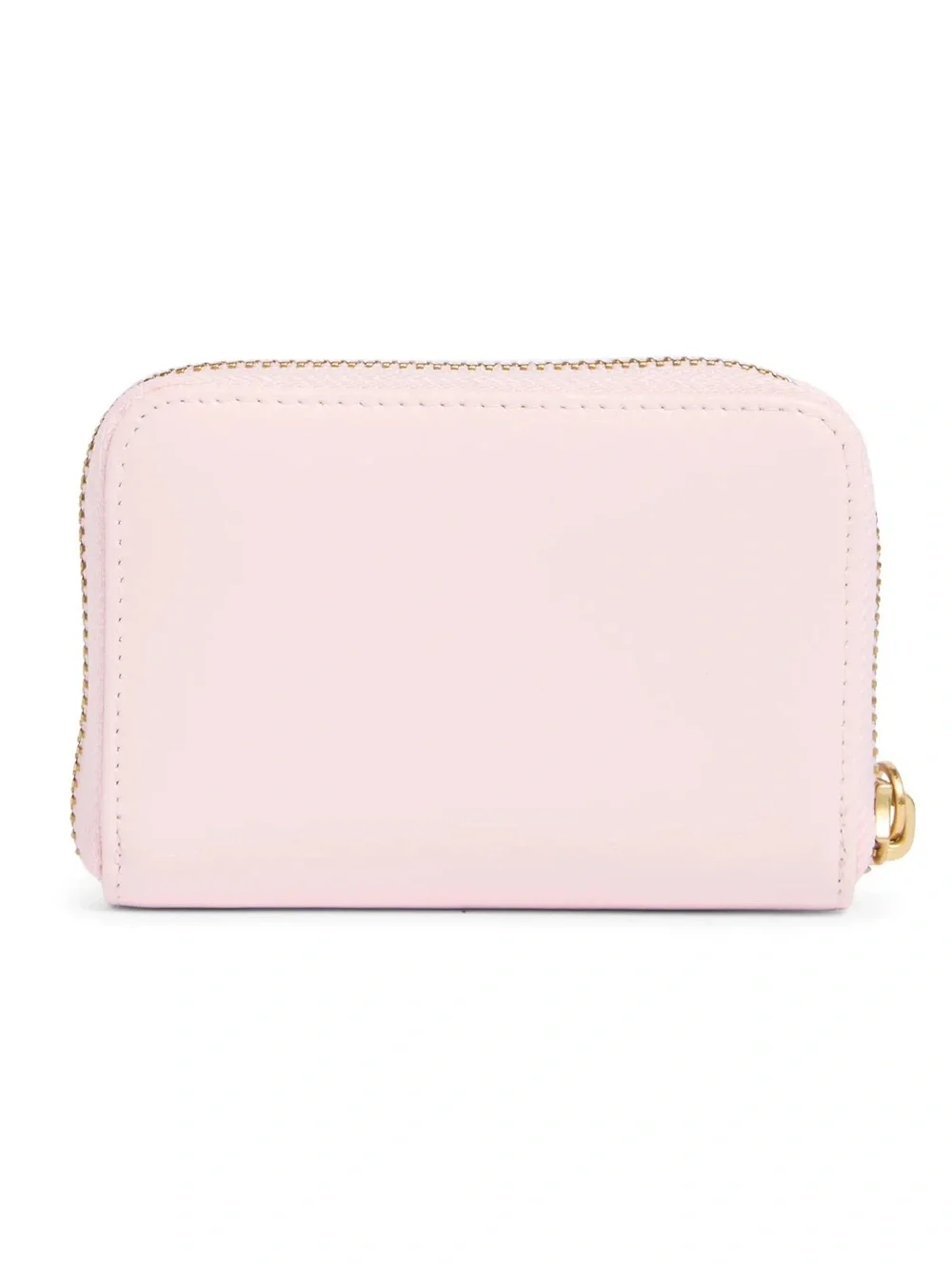 Off-White Pale Pink Leather Zip-Around Card Wallet with Gold Logo